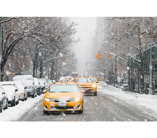 Snow on a road in New York