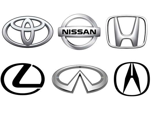 Toyota, Nissan, Honda, Lexus, Infiniti, Acura logos