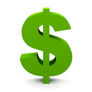 three-dimensional graphic of a green dollar sign